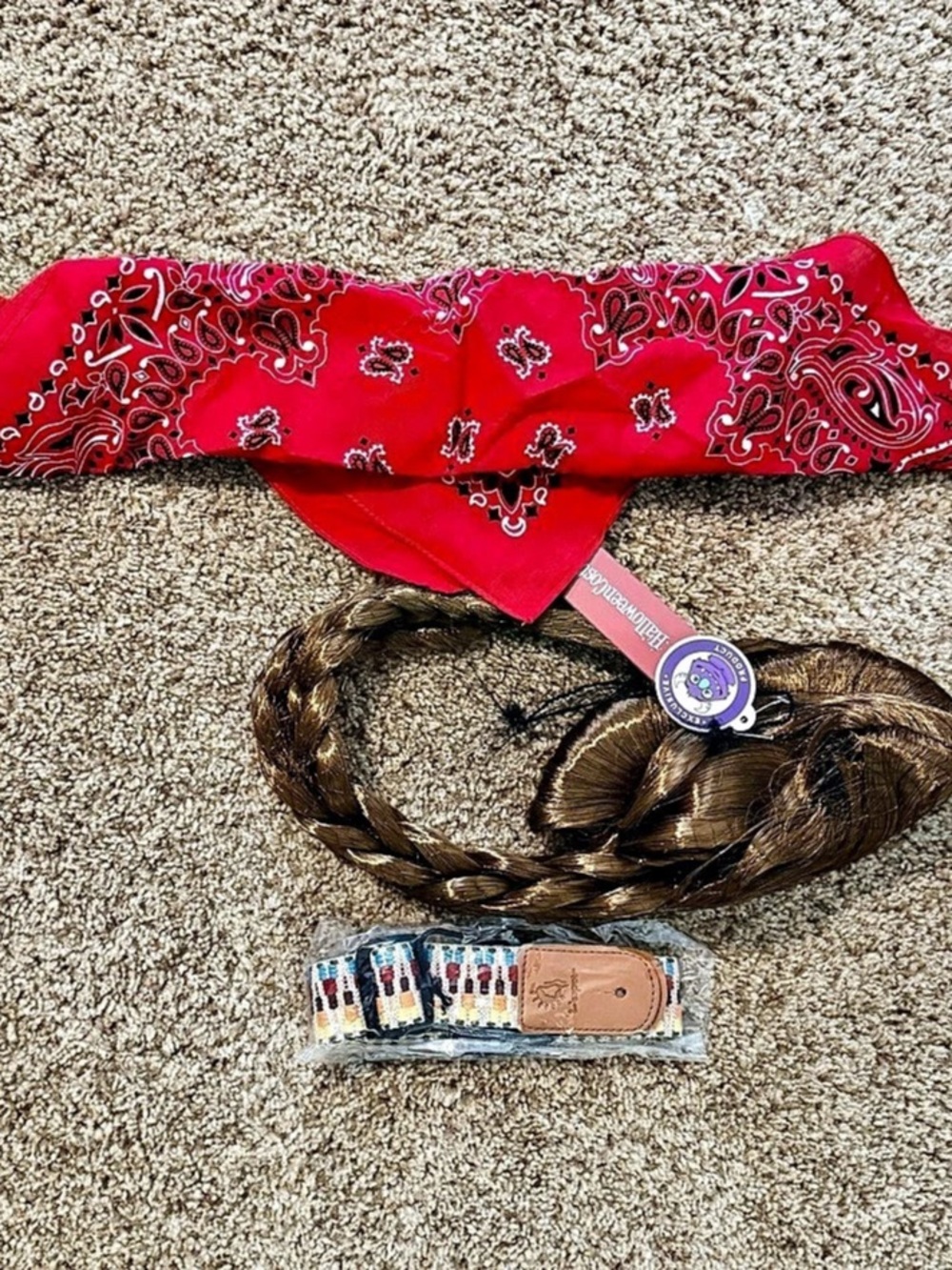 Willie Nelson costume set wig with braids belt and bandanna new